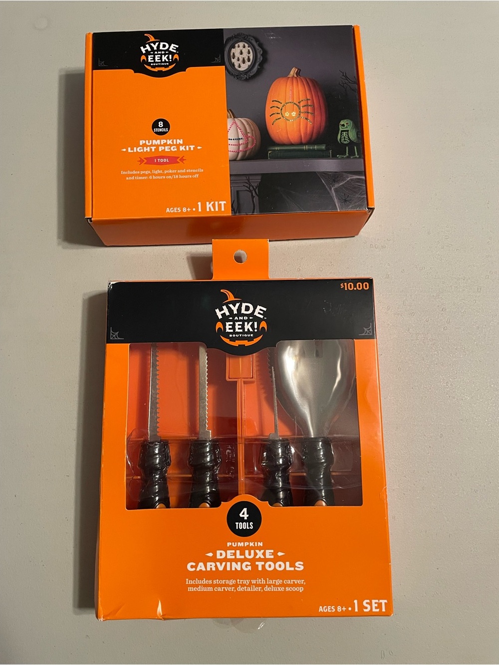 Pumpkin Deluxe Carving Tools & Pumpkin Light Stencil Kit Bundle New
